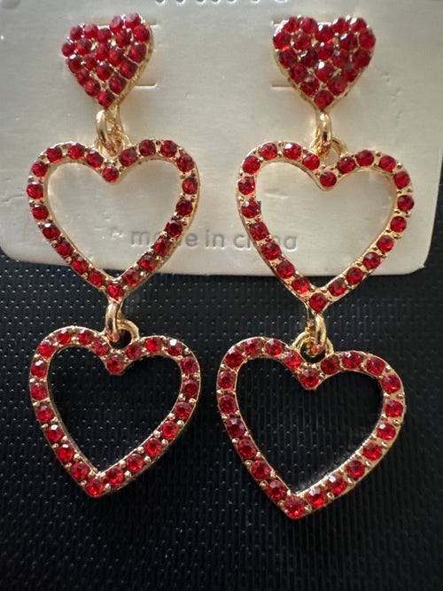 3 heart rhinestone stud earrings. NEW. Choice of color.